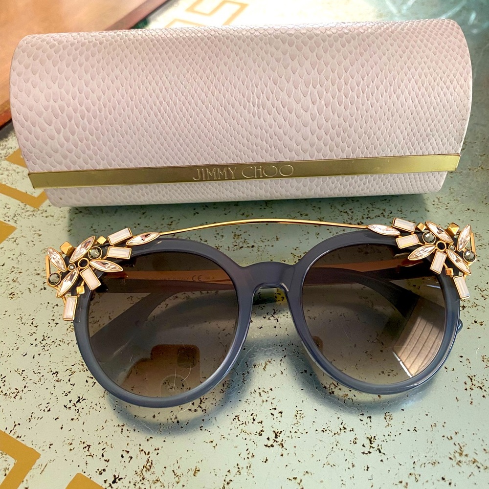 Jimmy Choo Sunglasses VIVY with detachable jewel clip on and case.